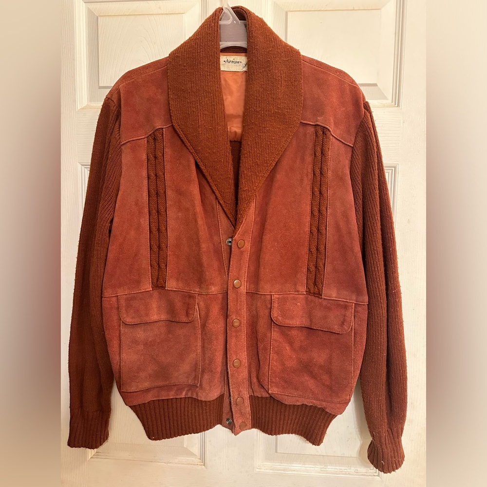 Vintage suede and knit sweater jacket